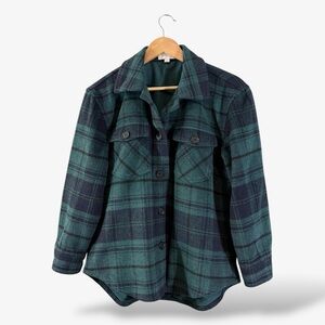 Loft Plaid Shacket Size SP Green Blue Shirt Jacket Wool Blend Cabin Cottage